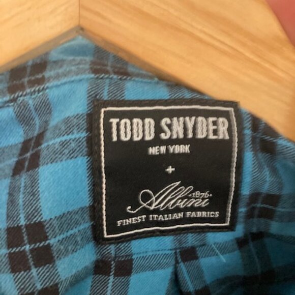 Todd Snyder x ALBINI Italian Button Down Plaid Flannel Shirt Size L Blue - Picture 3 of 3